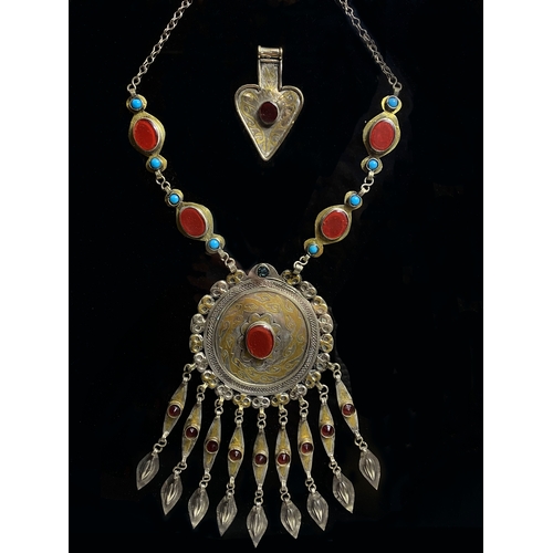 51 - Middle Eastern Islamic Asian (presumably Turkmen) Ethnographic Bridal Antique Necklace.
A large anti... 