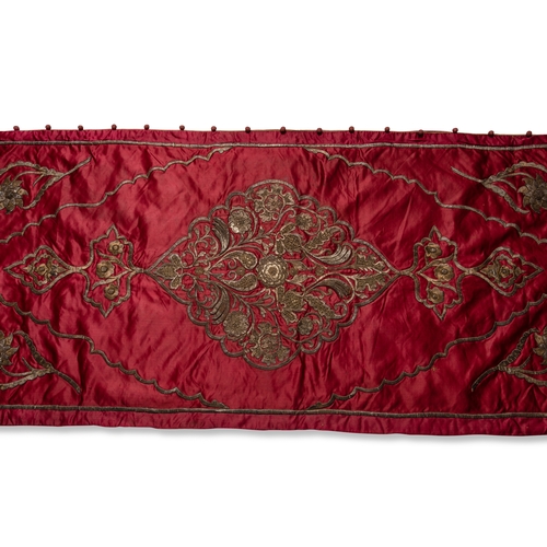 110 - A GOLD METAL-THREAD EMBROIDERED SILK SATIN PANEL FROM A TENT, OTTOMAN TURKEY, 19TH CENTURY 

