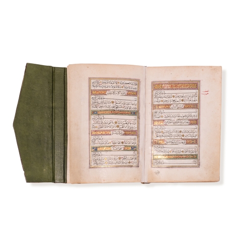 13 - OTTOMAN COMPETE QUR’AN, OTTOMAN TURKEY

Arabic manuscript on paper, 150 folios, 21 lines of black el... 