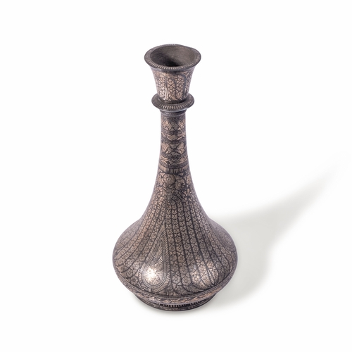 132 - AN INDIAN BIDRI BOTTLE, HYDERABAD INDIA, 19TH CENTURY

Of teardrop shape with linear floral designs ... 