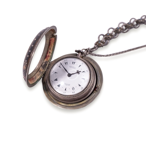 45 - A FINE SILVER AND TORTOISESHELL TRIPLE CASE TURKISH MARKET POCKET WATCH, MARKWICK MARKHAM, LONDON, 1... 