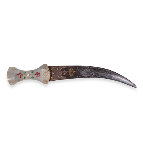 53 - A MUGHAL JADE-HILTED STEEL DAGGER, INDIA, 19TH CENTURY

The double-edged steel blade, decorated in g... 