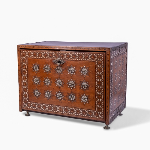 78 - AN HISPANO-MORESQUE IVORY, STAINED WOOD AND SILVER-INLAID WRITING CABINET (VARGUENO) POSSIBLY GRANAD... 