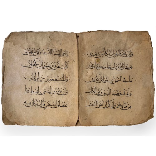 1 - TWO CONSECUTIVE BIFOLIOS, ARABIC MANUSCRIPT, A MONUMENTAL MAMLUK QUR’AN SECTION, 14TH CENTURY, MAMLU... 