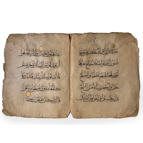 1 - TWO CONSECUTIVE BIFOLIOS, ARABIC MANUSCRIPT, A MONUMENTAL MAMLUK QUR’AN SECTION, 14TH CENTURY, MAMLU... 