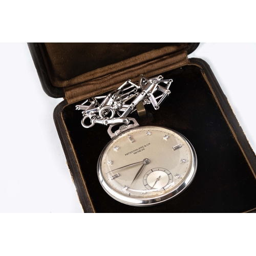 107 - Patek Phillipe Platinum Open Face Pocket Watch 

Diamond Dial, running but not timed, in original le... 