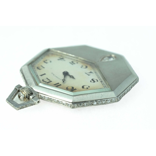 108 - Tiffany & Co. Platinum Open Face Pocket Watch

Octagonal form, platinum and diamonds, Peseux Cal.320... 