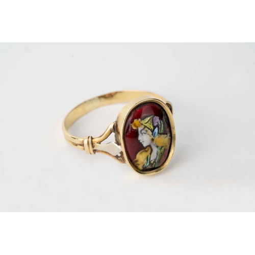 11 - Limoges Enamel and Gold Ring by L. Clement

An antique French Limoges enamel ring, the oval signet s... 