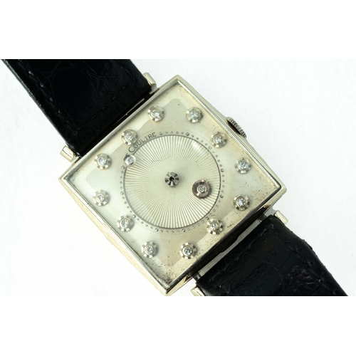 116 - Le Coultre Mystery Dial Watch 

14 K White Gold, square case, 30mm and Diamond Dial, 18mm lugs, runn... 