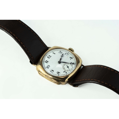 118 - Peerles 9K yellow Trench Watch

31mm square case, subsidiary seconds, wire lugs, running but not tim... 