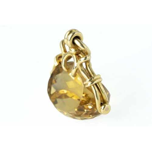 125 - Citrine Stone Swivel Fob Gold Pendant 

Stone is permanently fixed with prong, approx 60ct ttw citri... 