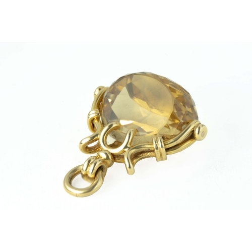 125 - Citrine Stone Swivel Fob Gold Pendant 

Stone is permanently fixed with prong, approx 60ct ttw citri... 