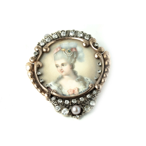 127 - Antique Rose Gold, Enamel Portrait, Diamond and Natural Pearl Pendant / Brooch 

A diamond, natural ... 