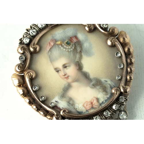 127 - Antique Rose Gold, Enamel Portrait, Diamond and Natural Pearl Pendant / Brooch 

A diamond, natural ... 