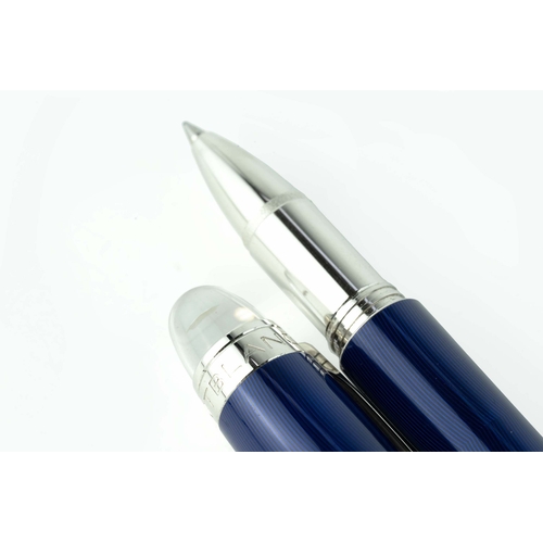 135 - Mont Blanc Rollerball Pen  

Parliament blue resin on the barrel and cap, the lid has the serial num... 