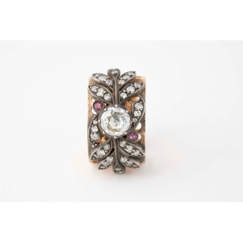 17 - An Antique Diamond Ring, Lattice Openwork Wide Shank   

Wide shank, a rose-cut diamond to centre 6m... 