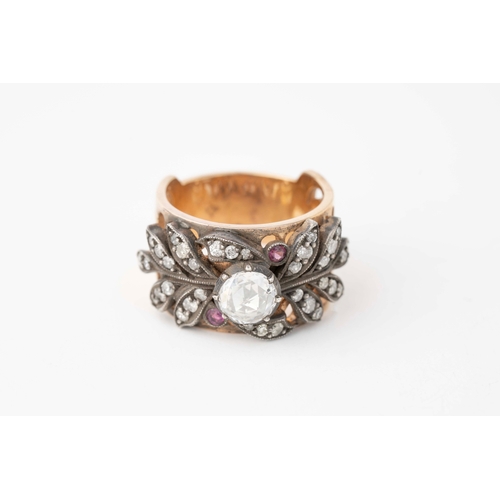 17 - An Antique Diamond Ring, Lattice Openwork Wide Shank   

Wide shank, a rose-cut diamond to centre 6m... 