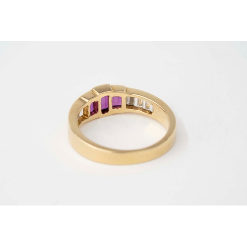 21 - Ruby and Diamond Ring     

A ruby and diamond ring, with three rectangular-shaped rubies, further e... 