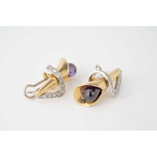 27 - A Pair Of Amethyst Briolette and Diamond Earrings, Italian   

Amethyst and diamond earrings, amethy... 