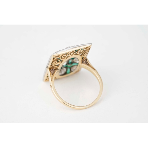 28 - Diamond and Cold Green Enamel White Gold Ring   

A white gold ring with an array of diamonds surrou... 