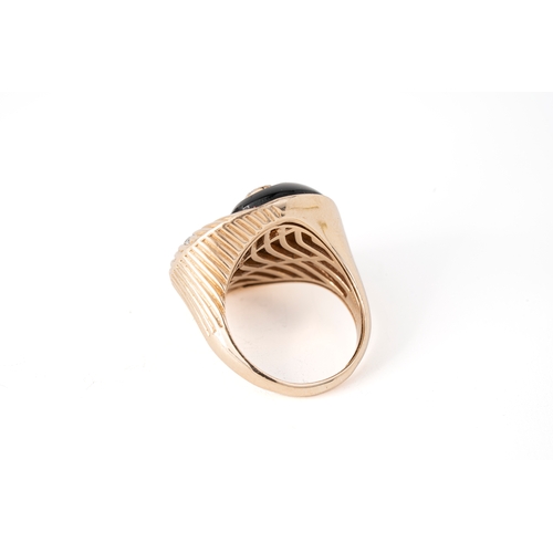 32 - Rose Gold 0.1ct diamond and Black Onxy Ying Yang ring   

A rose gold Ying Yang ring, two round diam... 