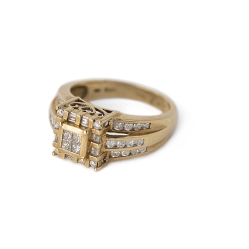 57 - A Channel-Set Diamond Ring   

Round and princess-cut diamonds set in a square collet, three rows of... 