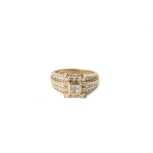 57 - A Channel-Set Diamond Ring   

Round and princess-cut diamonds set in a square collet, three rows of... 