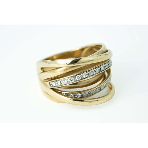 62 - Gold And Diamond Interlacing Band

A gold and diamond ring in interlacing bands, 0.50ct ttw diamonds... 