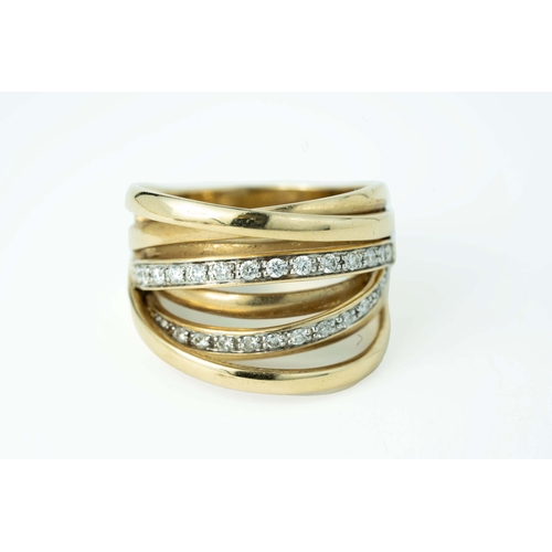 62 - Gold And Diamond Interlacing Band

A gold and diamond ring in interlacing bands, 0.50ct ttw diamonds... 