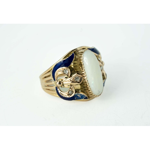 68 - Opal Blue Enamel And Diamond Vintage Gold Ring

An oval-shaped opal as the focal point, diamonds and... 