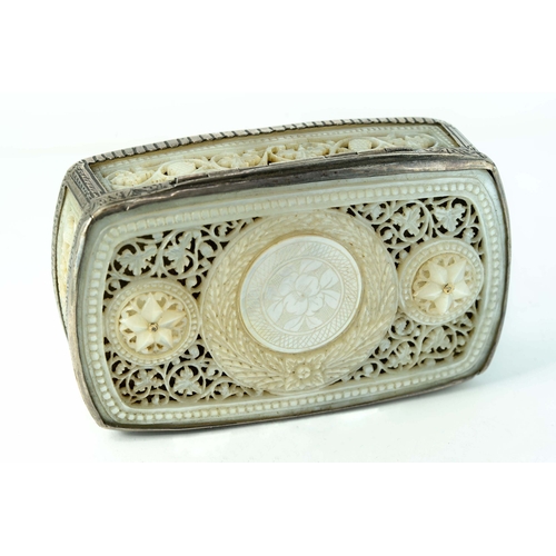 92 - Ottoman Jerusalem carved mother of pearl,  silver tobacco box, late 19th Century-Early 20th Century ... 