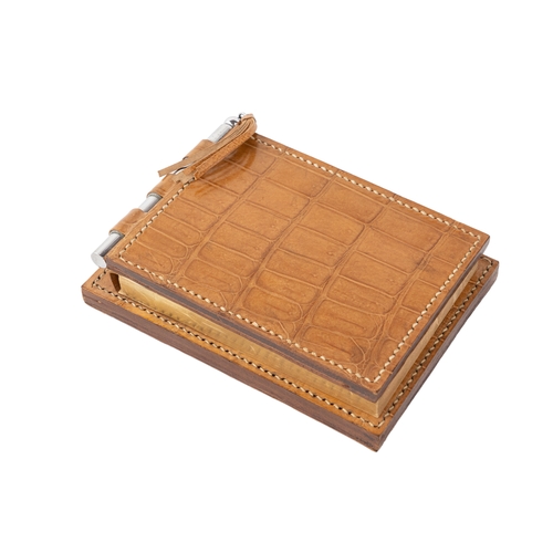 147 - Asprey  Camel Colour Crocodile Leather 3 Piece Desk Set  

A desk set comprising a letter holder wit... 