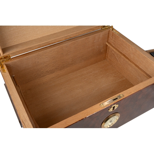 160 - Lacquer Burgundy and Cigar Humidor, Keyhole Lock With Hygrometer   

A large burgundy and brown lacq... 