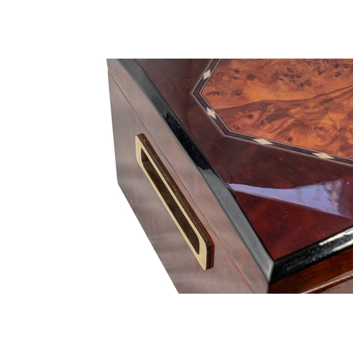 160 - Lacquer Burgundy and Cigar Humidor, Keyhole Lock With Hygrometer   

A large burgundy and brown lacq... 