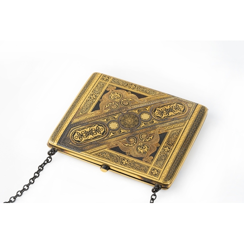 164 - Toledo Damascene Gilt Purse On Chain

Arabesque decoration and Kufic inscription “La Galibun Illalla... 