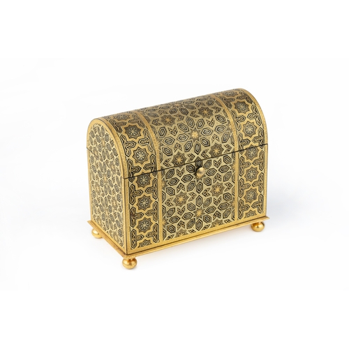 165 - Toledo Damascene Gilt Jewellery Box 

Arabesque decoration and Velvet-lined interior, 11.5cm H, 13cm... 