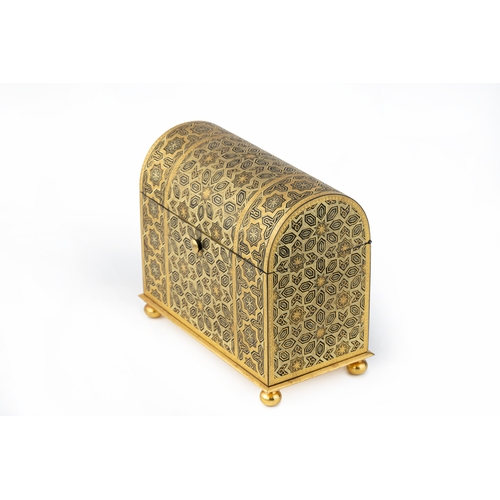 165 - Toledo Damascene Gilt Jewellery Box 

Arabesque decoration and Velvet-lined interior, 11.5cm H, 13cm... 