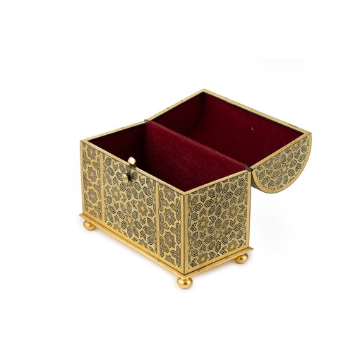 165 - Toledo Damascene Gilt Jewellery Box 

Arabesque decoration and Velvet-lined interior, 11.5cm H, 13cm... 