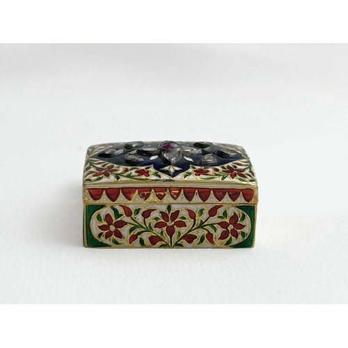 170 - Mughal Gold Enamel Diamond And Ruby Set Box 

A diamond and ruby set enamelled hexagonal box, of rec... 