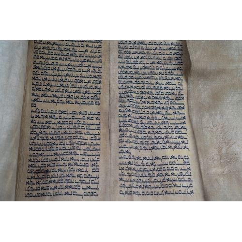 83 - TORAH SCROLL ON LEATHER SHEETS
Formed of 4 pieces sown together, 51 lines in black ink,  written wit... 