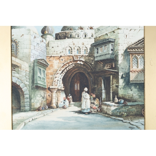 92 - WATER-COLOURED PAINTING DEPICTING A MOSQUE AREA, EARLY 19TH CENTURY, SIGNED BY J.A. ROGERS, ON HAND ... 