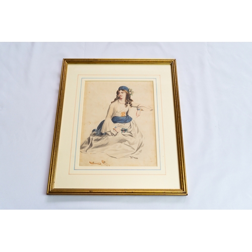 99 - A WATERCOLOUR PAINTING OF AN OTTOMAN NOBLE LADY
Of vertical composition, a framed watercolour painti... 