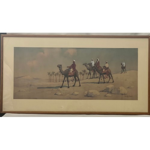 22 - MEN RIDING CAMELS, GIOVANNI BARBARO, 19TH CENTURY PAINTING
A water coloured picture with later frame... 