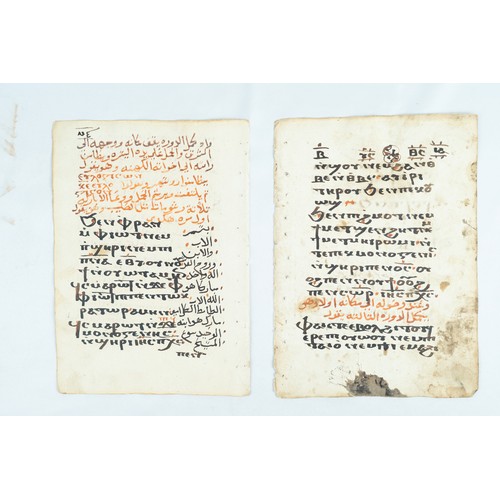 79 - TWO MANUSCRIPT FOLIOS
Arabic and Latin or Armenian manuscript on paper, Arabic calligraphy in red, A... 