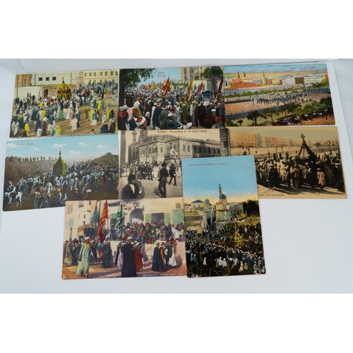 168 - 18 COLOURFUL  OLD POSTCARDS, MAHMAL
10 with kaaba and mecca midina scenes, 8 includes procession of ... 