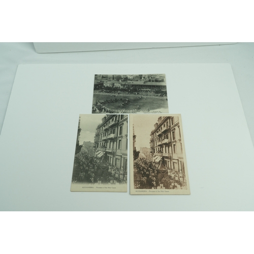 169 - 3 white and black postcards of Alexandra, Egypt all with the scene of procession of the holy textile... 