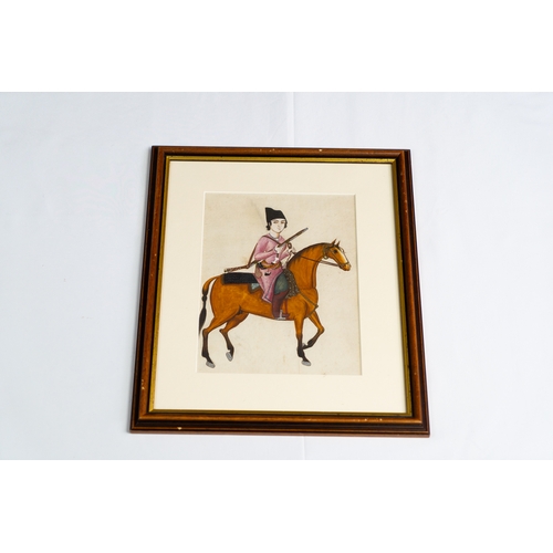 209 - A QAJAR PORTRAIT OF A YOUNG PRINCE HUNTING ON HORSEBACK, PERSIA, LATE 19TH OR EARLY 20TH CENTURY

Wa... 