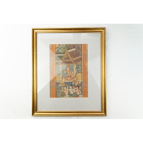 224 - THAI SCHOOL, BUDDHA WITH ATTENDANTS, 19TH CENTURY
Of vertical school, watercolour gouache and gildin... 