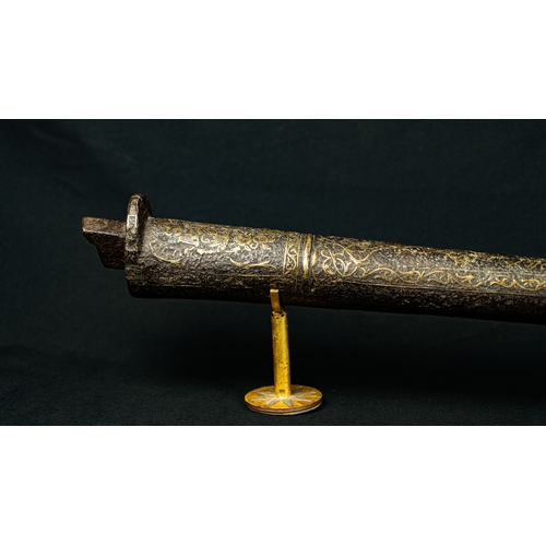 29 - A CANNON WITH INLAID DECORATION, IRAN OR OTTOMAN EMPIRE, 18TH CENTURY

Fashioned from cast steel in ... 