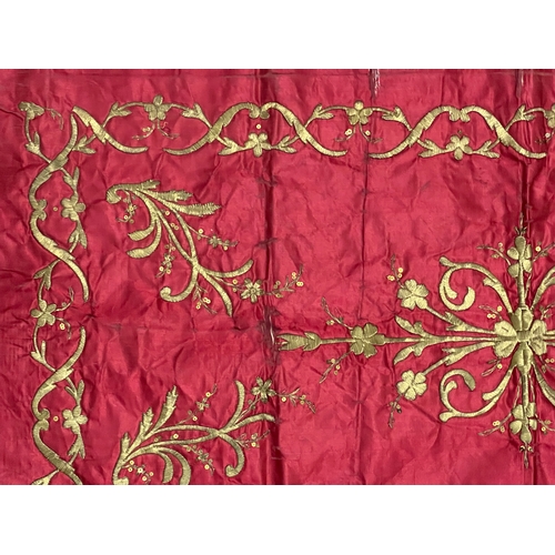 90 - A GOLD METAL-THREAD EMBROIDERED RAW SILK TEXTILE, COVER, OTTOMAN TURKEY,  19TH CENTURY 

Of rectangu... 